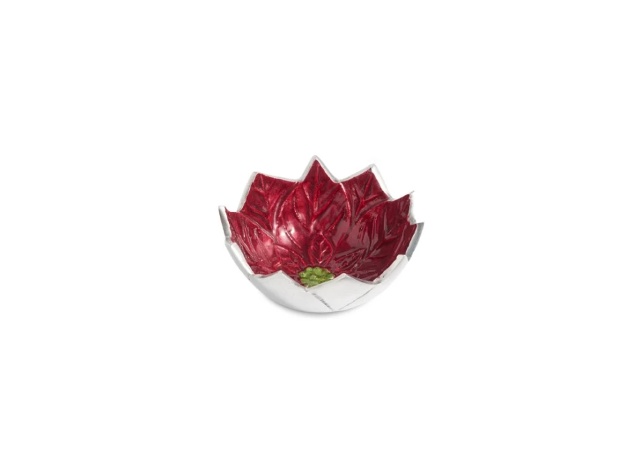 Julia Knight 5-Inch Poinsettia Bowl with Pomegranate Design - Holiday Decorative Ceramic Planter