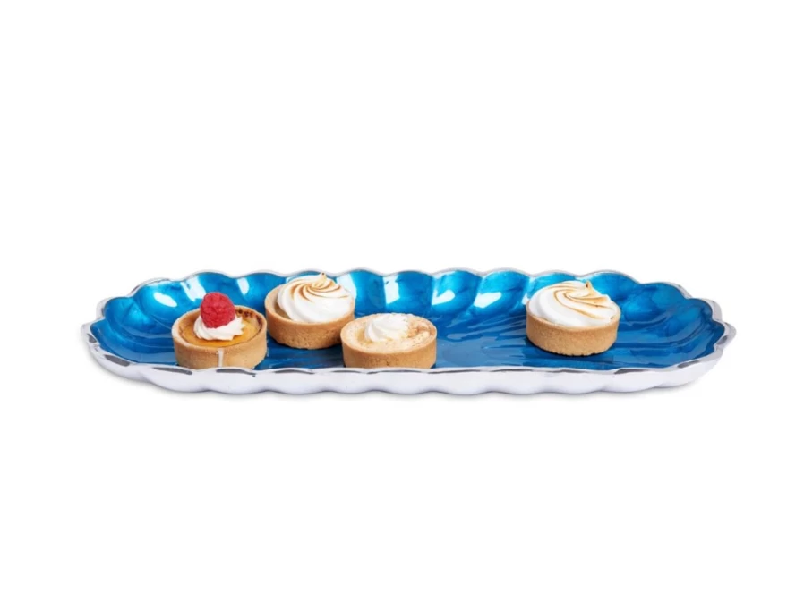Julia Knight 14" Teal Rectangular Serving Tray with Peony Design