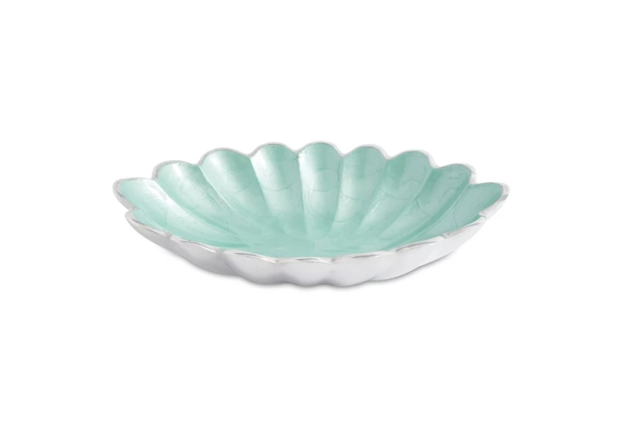 Julia Knight 8-Inch Aqua Oval Ceramic Bowl Handcrafted Peony Floral Design