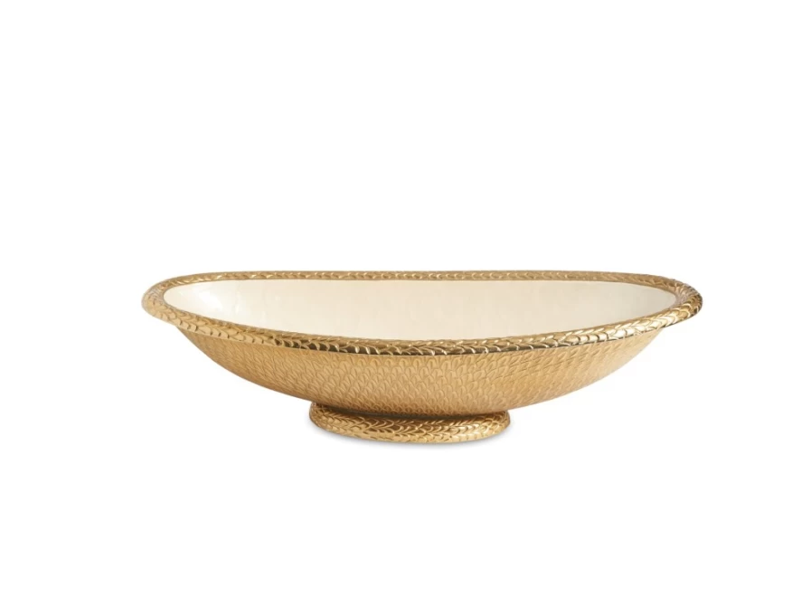 Julia Knight 24-Inch Gold Florentine Oval Bowl with Snowflake Design - Elegant Decorative Serving Bowl