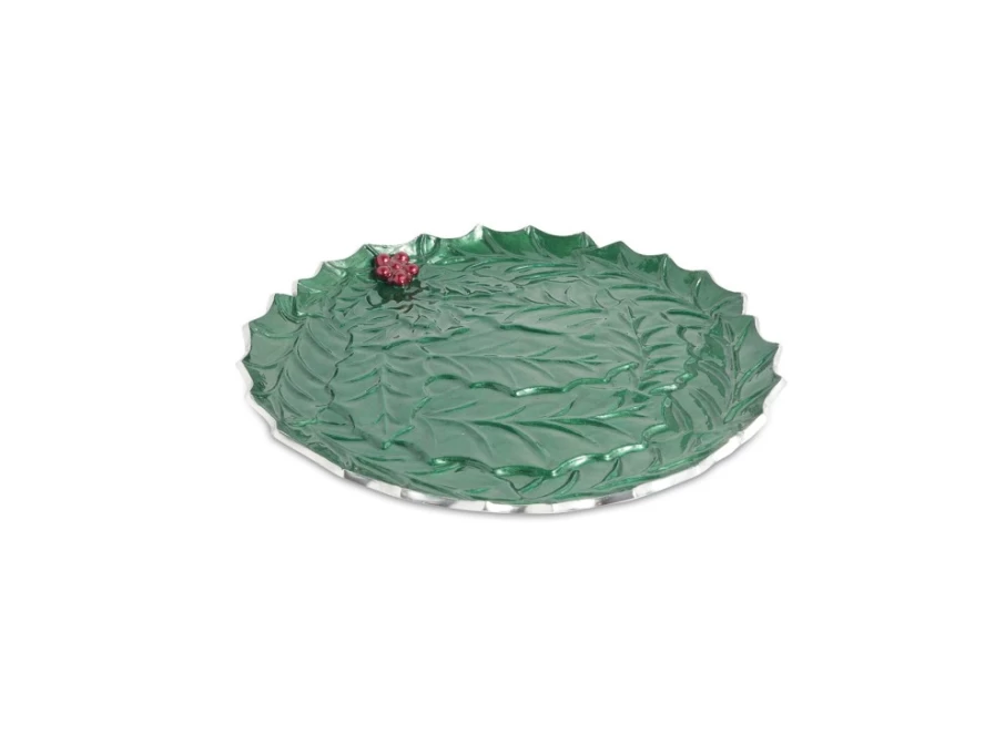 Julia Knight 13" Emerald Green Round Holly Sprig Decorative Serving Platter