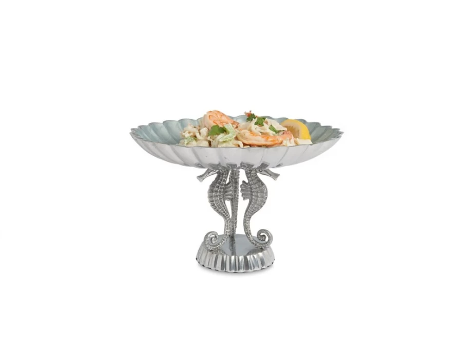 Julia Knight 10-Inch Sea Horse Pedestal Bowl with Hydrangea Design for Home Decor
