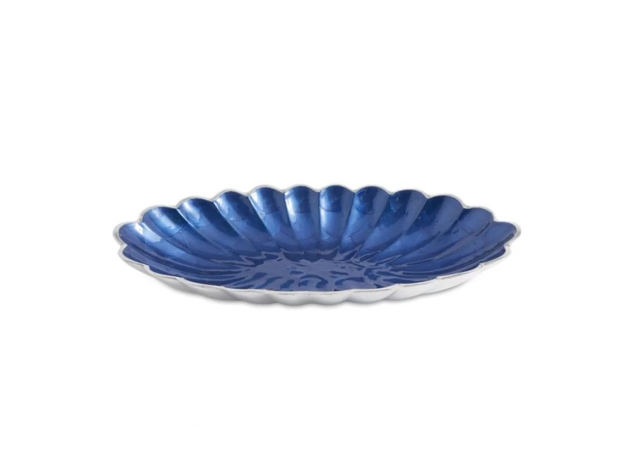 Julia Knight 16" Oval Sapphire Blue Bowl - Handcrafted Peony Design Ceramic Serving Dish