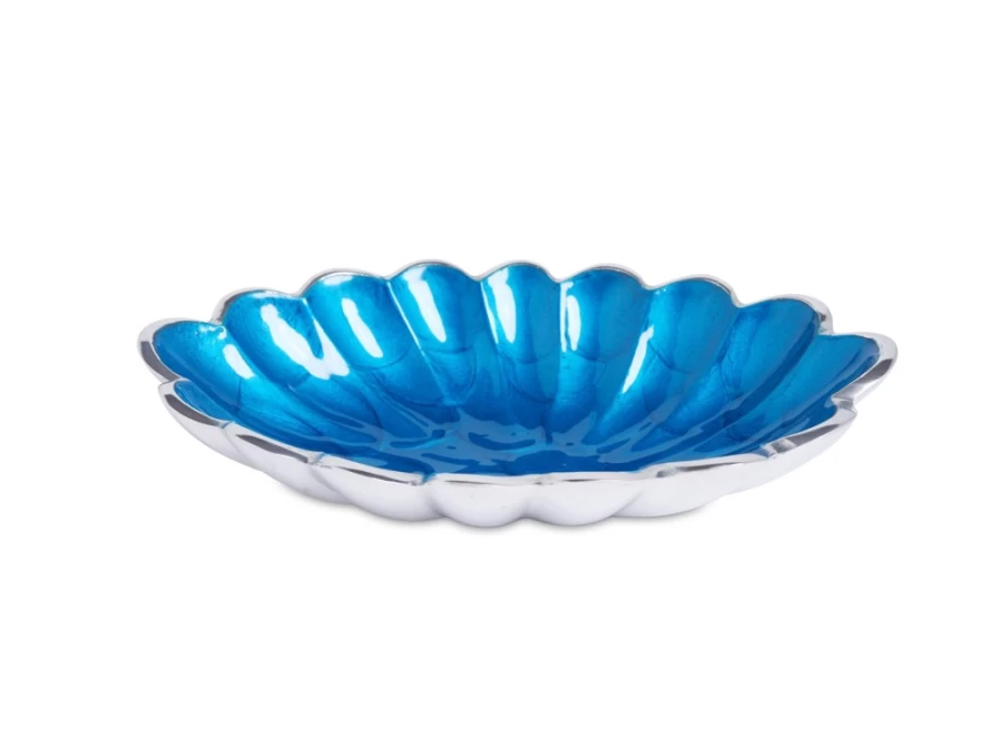 Julia Knight 8-Inch Teal Oval Ceramic Bowl Handcrafted Peony Floral Design