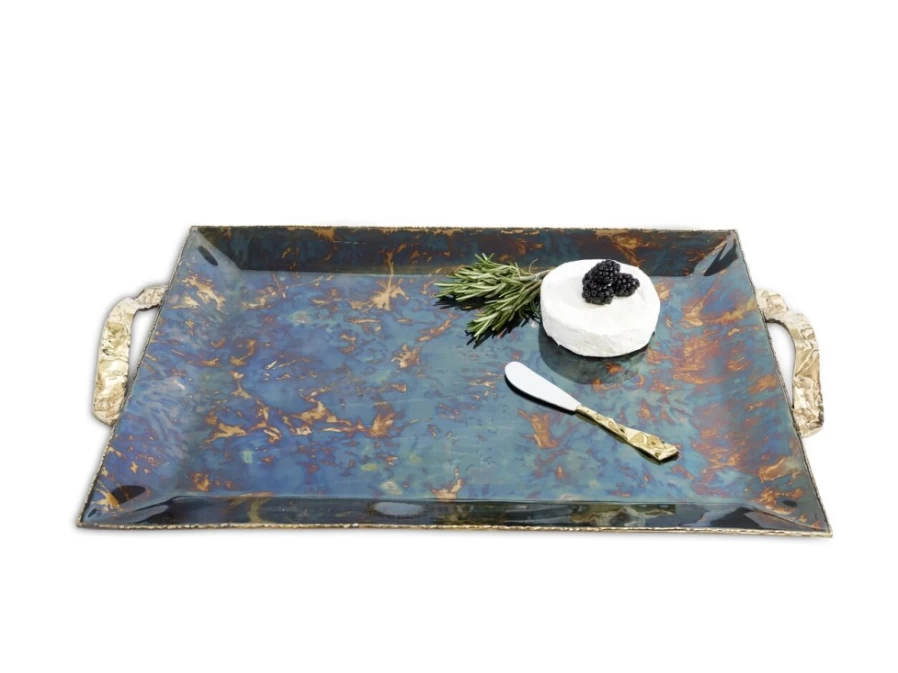 Julia Knight 20" Rectangular Tray in Rainbow Bronze Finish - Modern Decorative Serving Tray