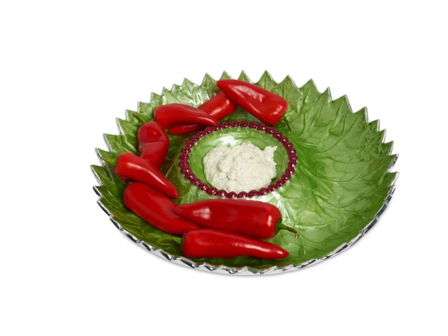 Julia Knight 13.5" Holly Sprig Chip & Dip Bowl Set - Mojito Green Serving Platter for Parties & Entertaining