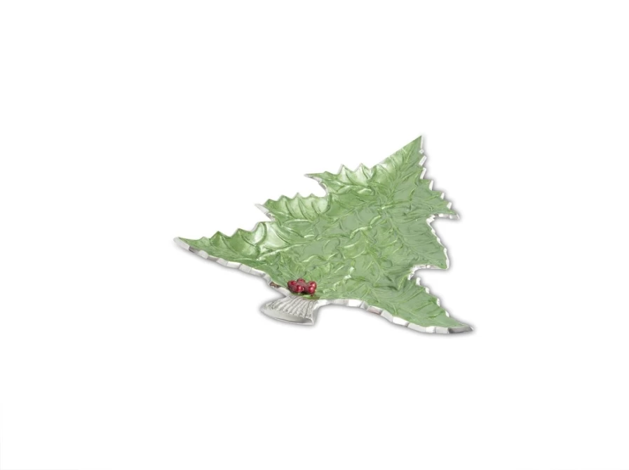 Julia Knight 16" Holly Sprig Tree Platter with Red Berries for Mojito Serving
