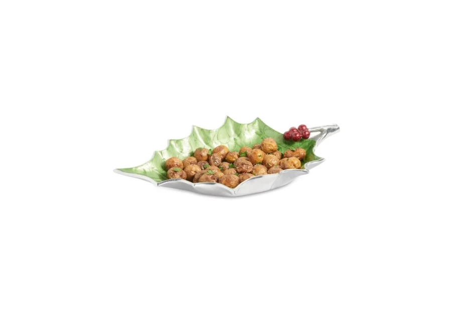 Julia Knight 17" Holly Sprig Ceramic Bowl for Mojito & Serving - Handcrafted Decorative Dish